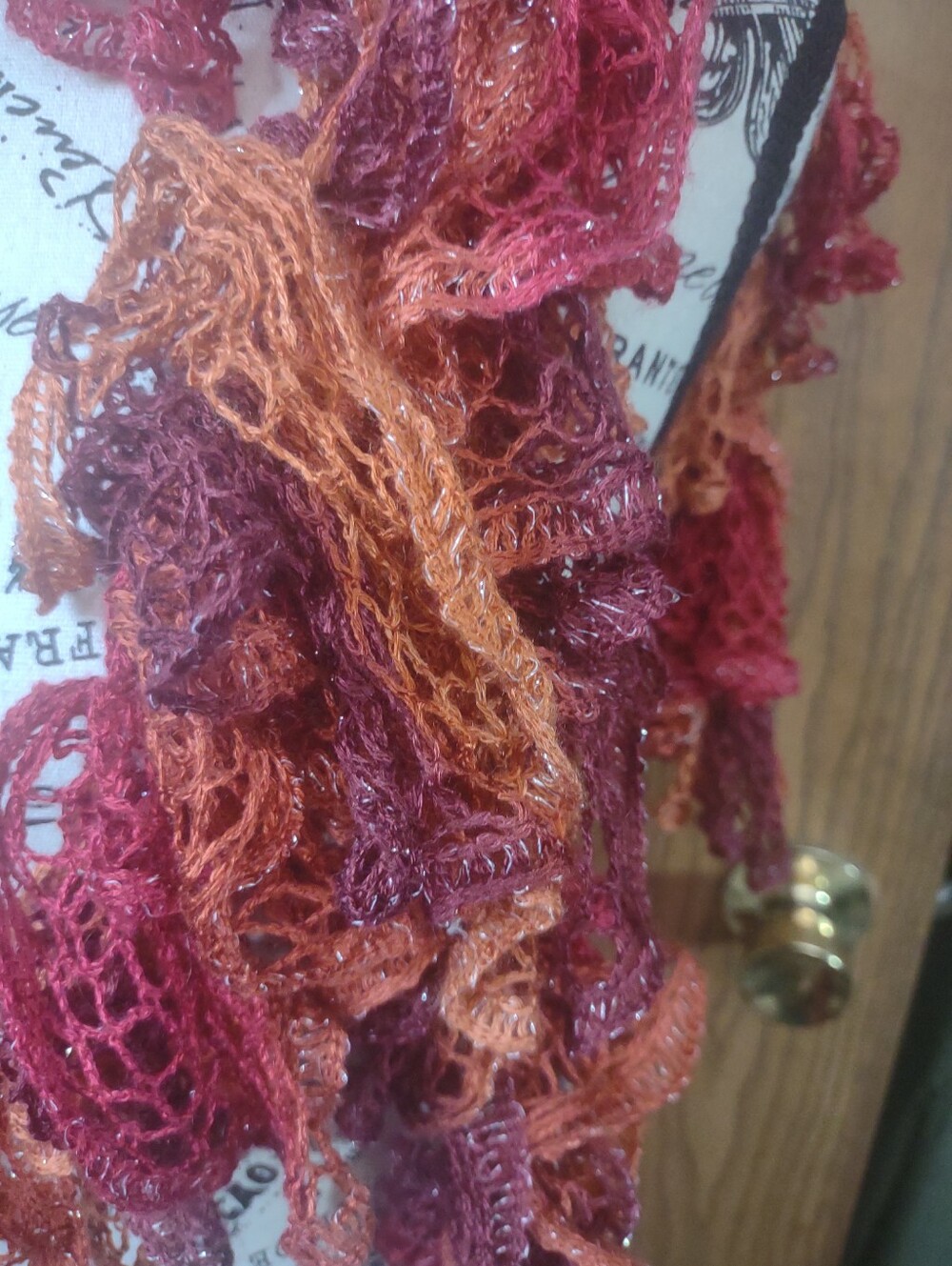 Autumn Ruffled Crochet Scarf - Multi Red and Orange - Picture 3 of 5